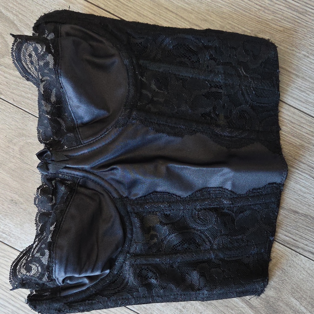 32C Vintage Victoria's Secret Black Satin and Lace Bustier